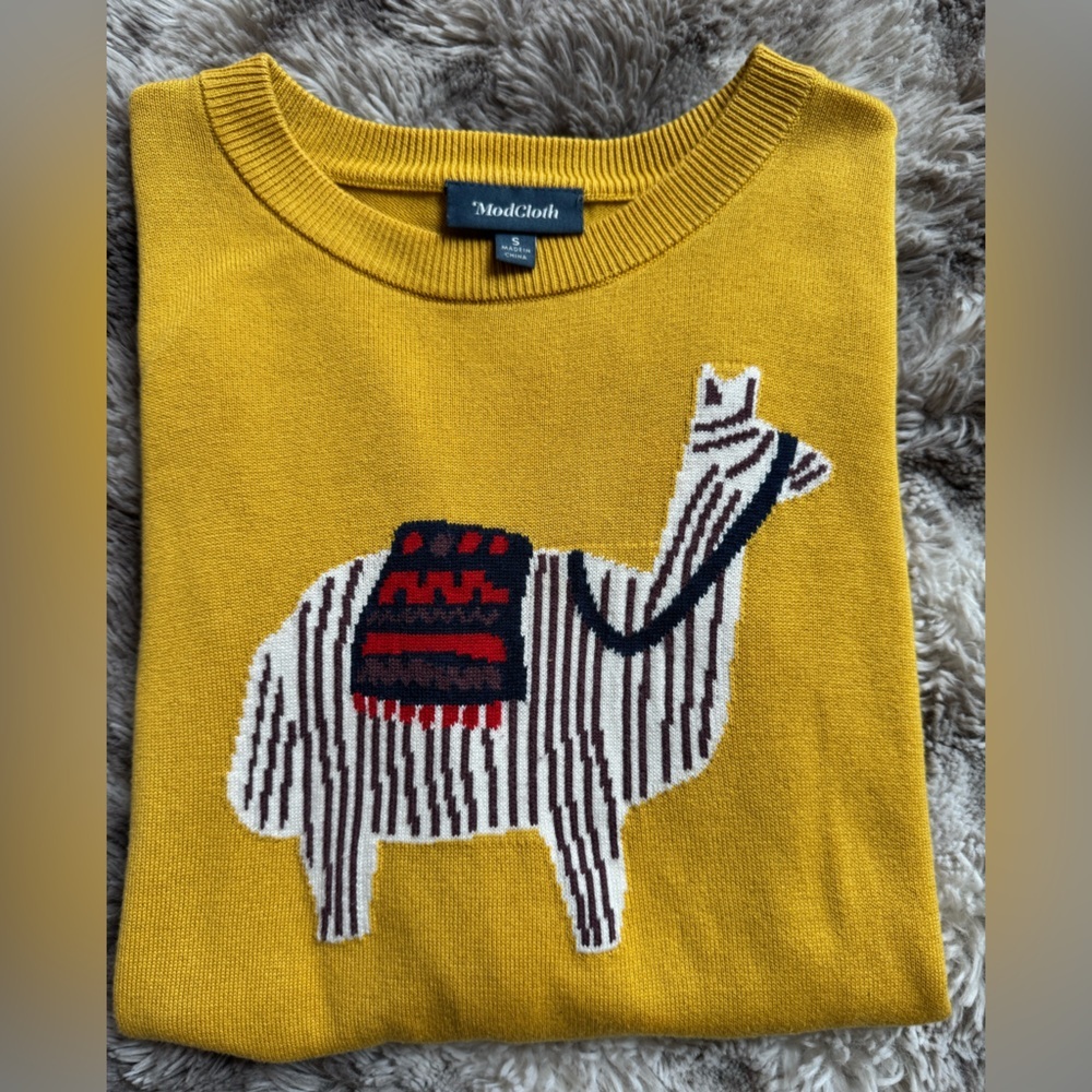 Mod Cloth Mustard Yellow Sweater with Llama Design - Picture 4 of 4